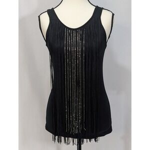 Flowers by Zoe‎ Girls Large Black Fringe Beaded Tank Top Party Dance